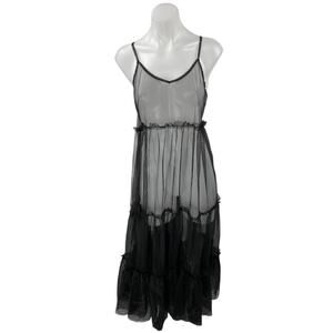 Friful Women's Black Mesh Sheer Sleeveless Ruffle Cami Tank Maxi Dress Size XXL